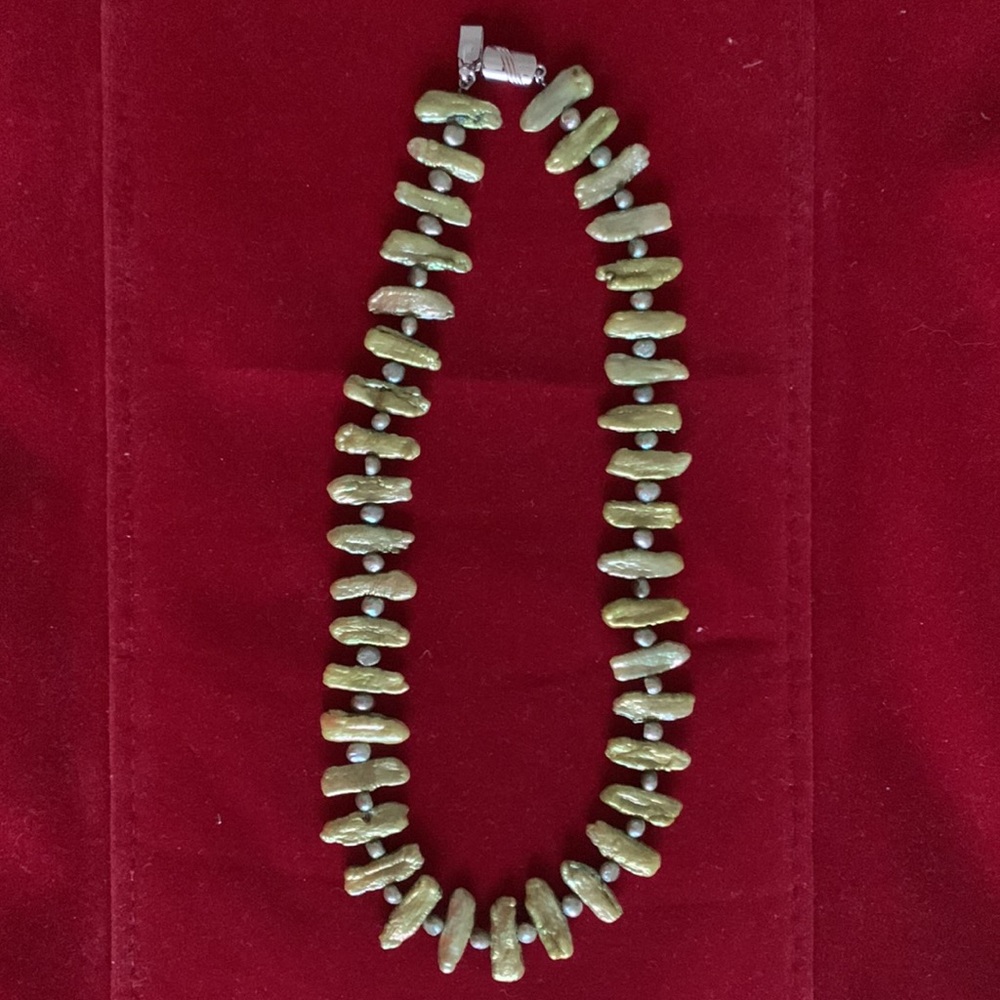 Bashfully Baroque Fresh water pearls choker one strand lime green